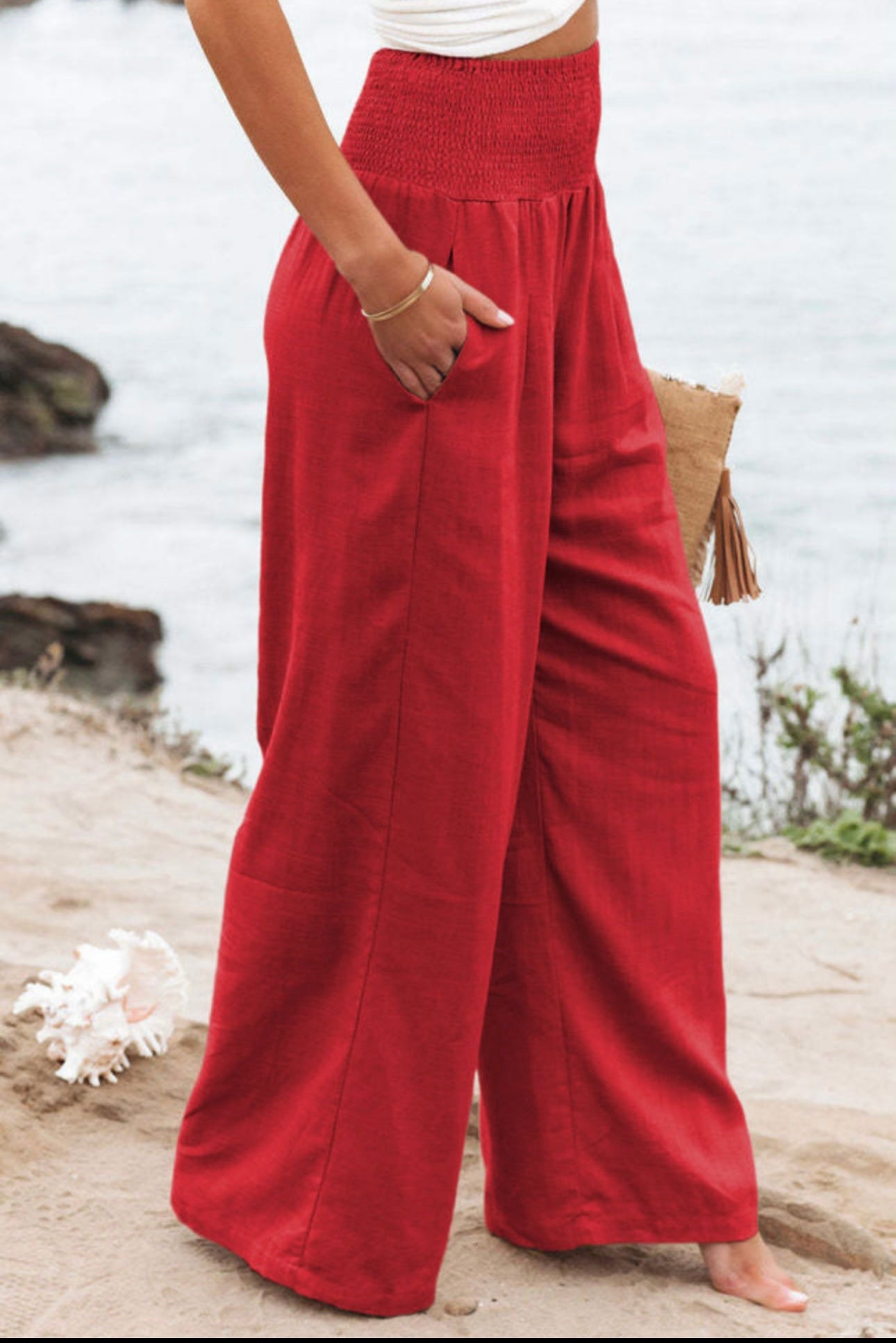 Red Straight Loose Pants
