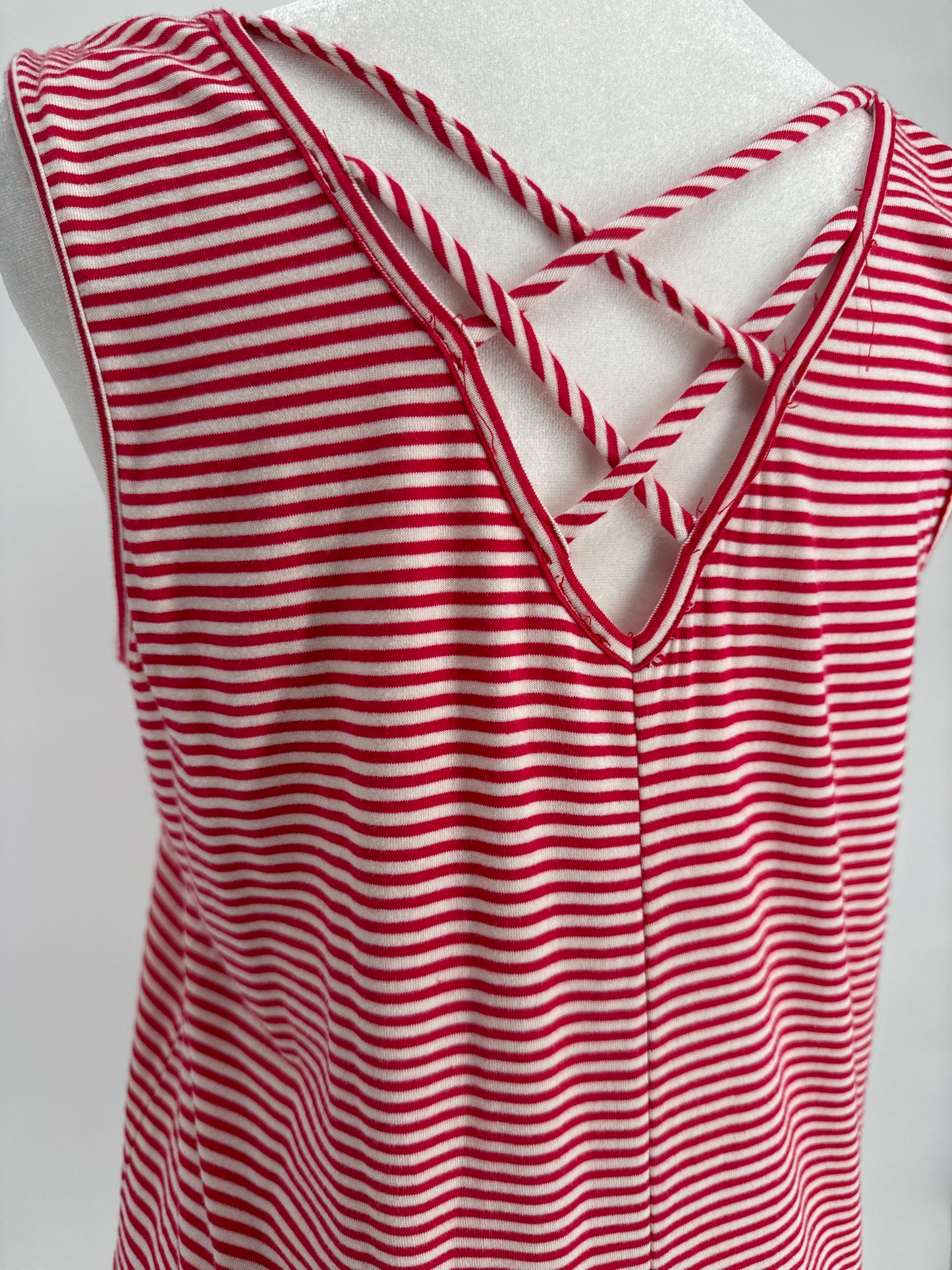 Red & White Striped Tank with Criss Cross Back