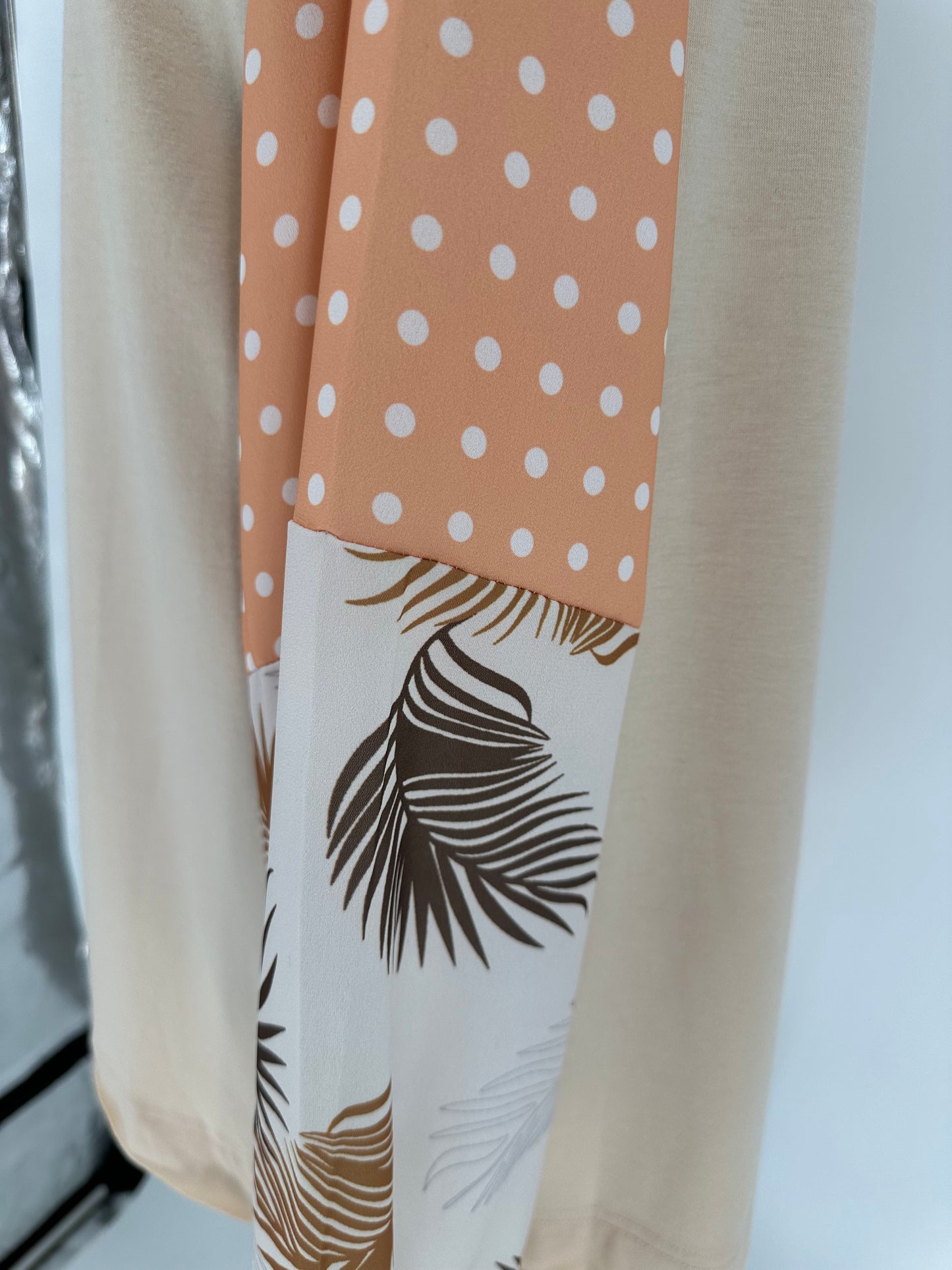 Beige Top with Printed Puff Sleeves Peach and Brown