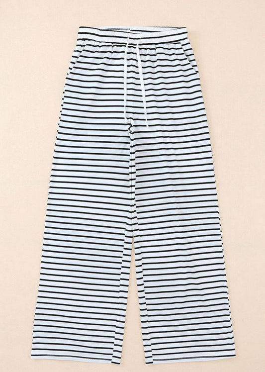 Black and White Stripe Drawstring Pants
