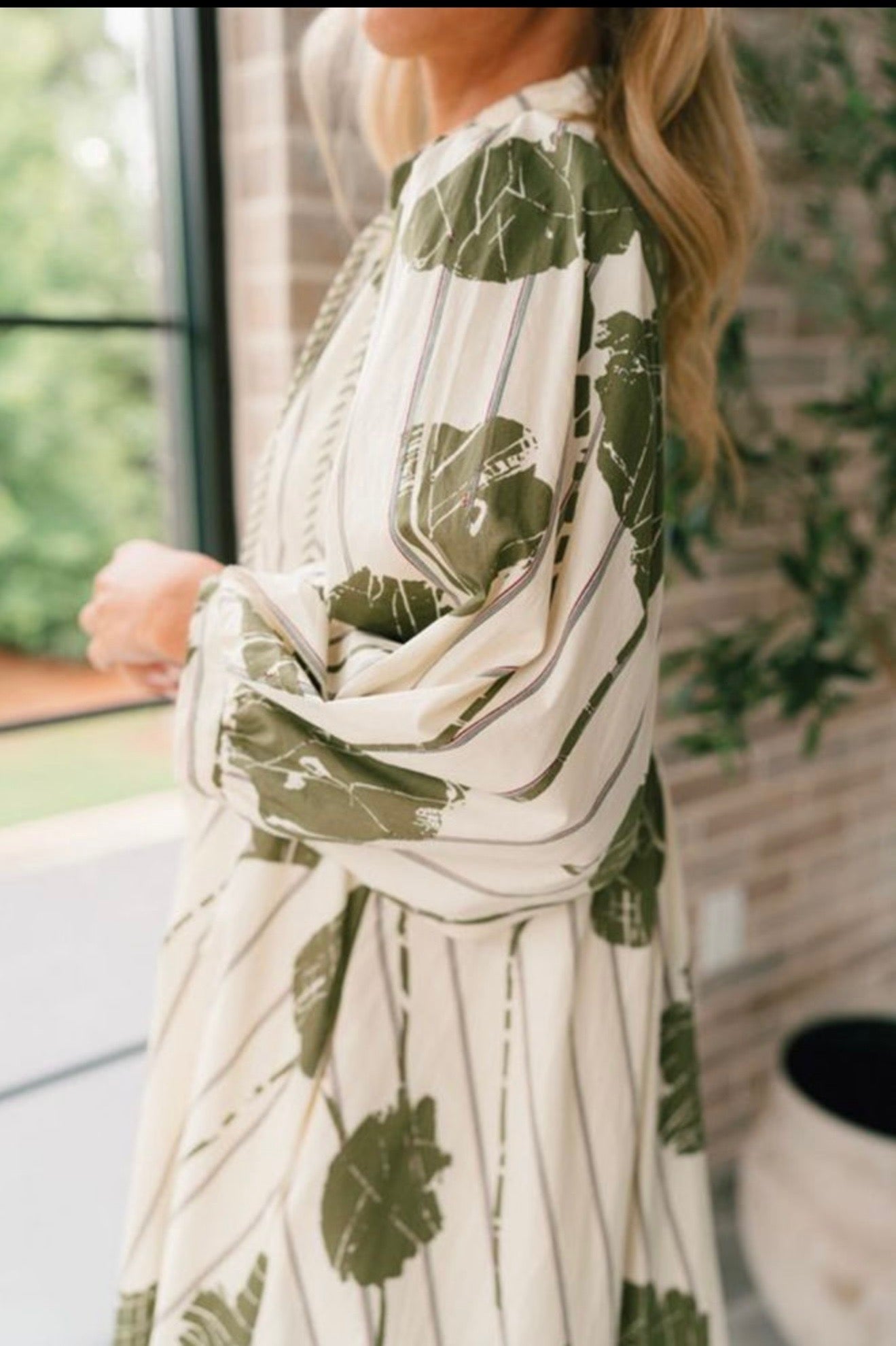 Green Printed Dress with Stripe and Piping Tie