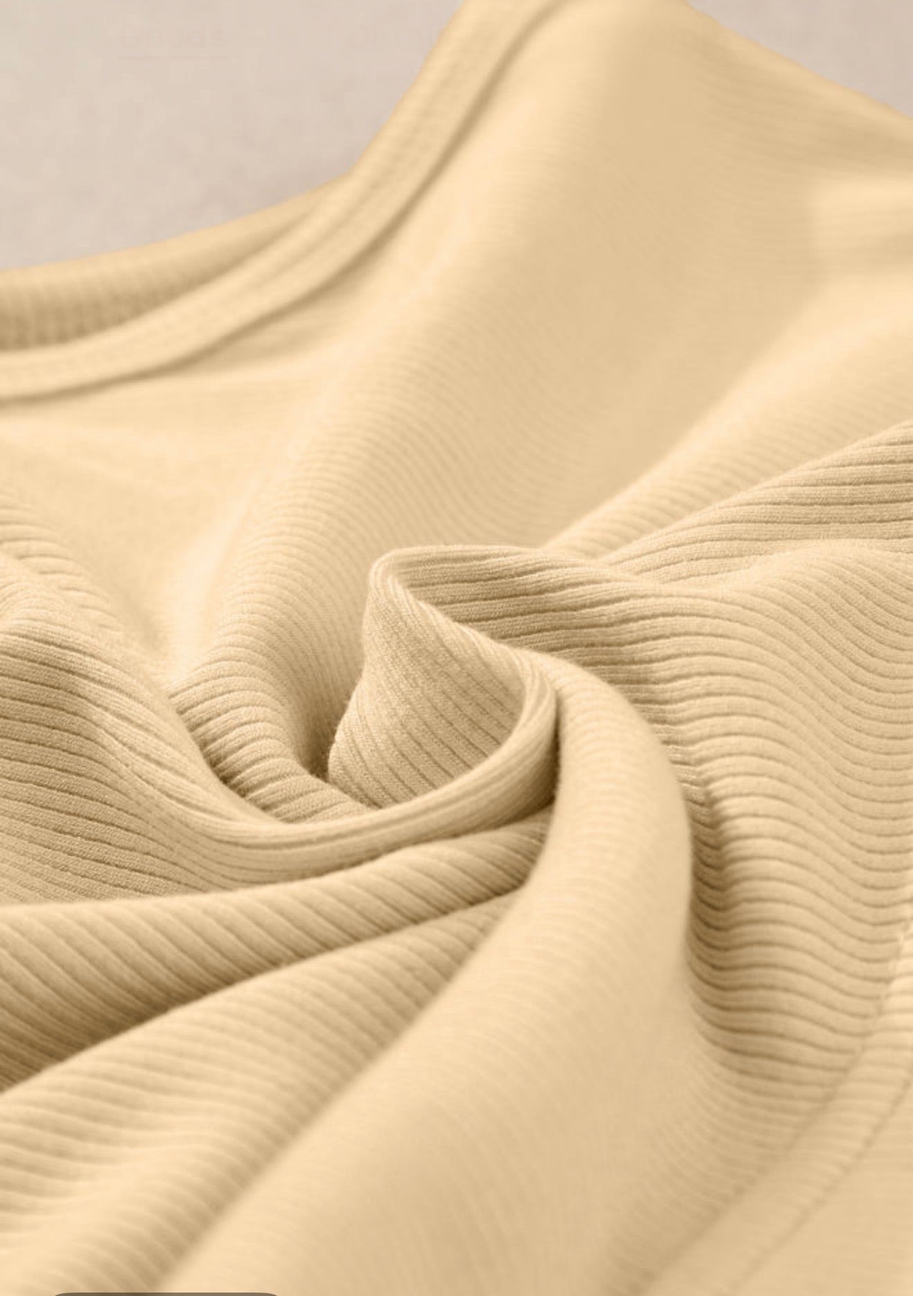 Beige Cropped V-neck Ribbed Tank