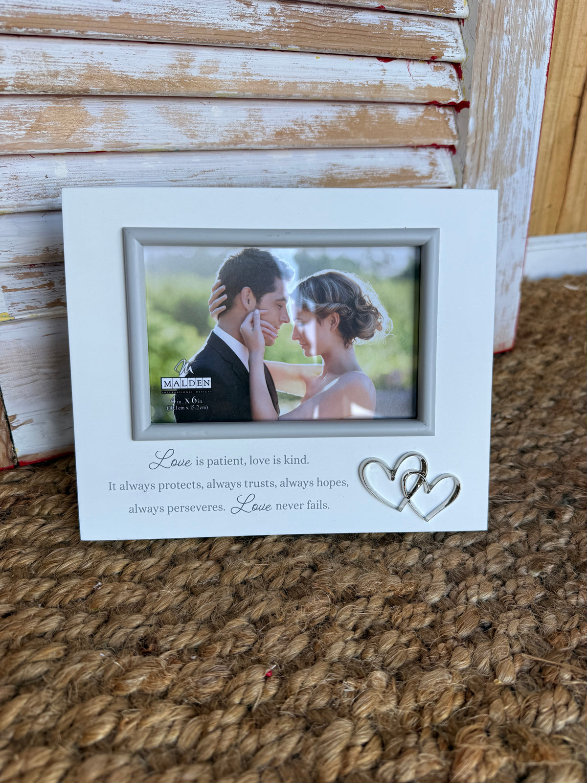 LIPM Love Is Patient Double Heart Embellished 4x6 Frame