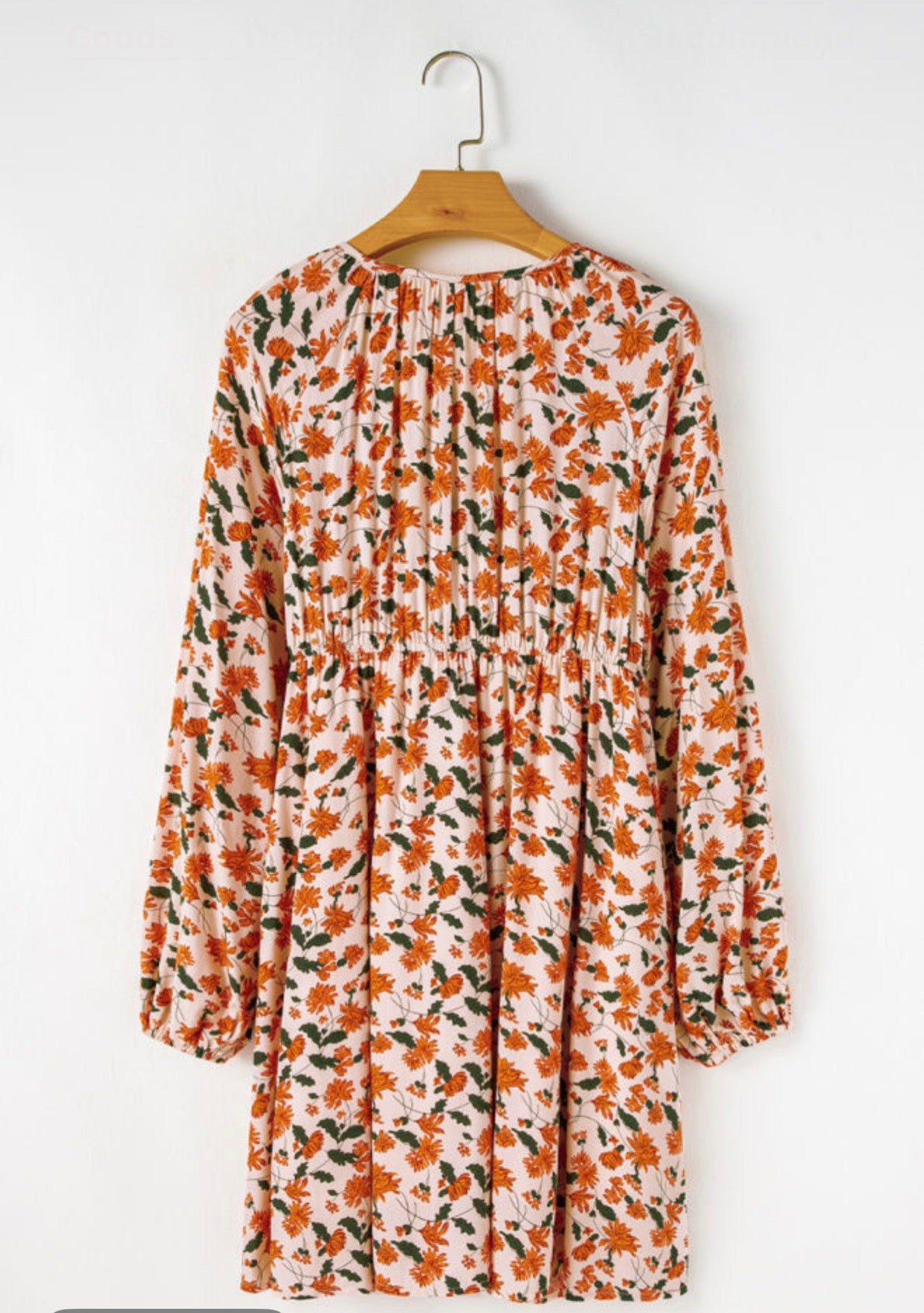 Orange Floral Print V-Neck Dress