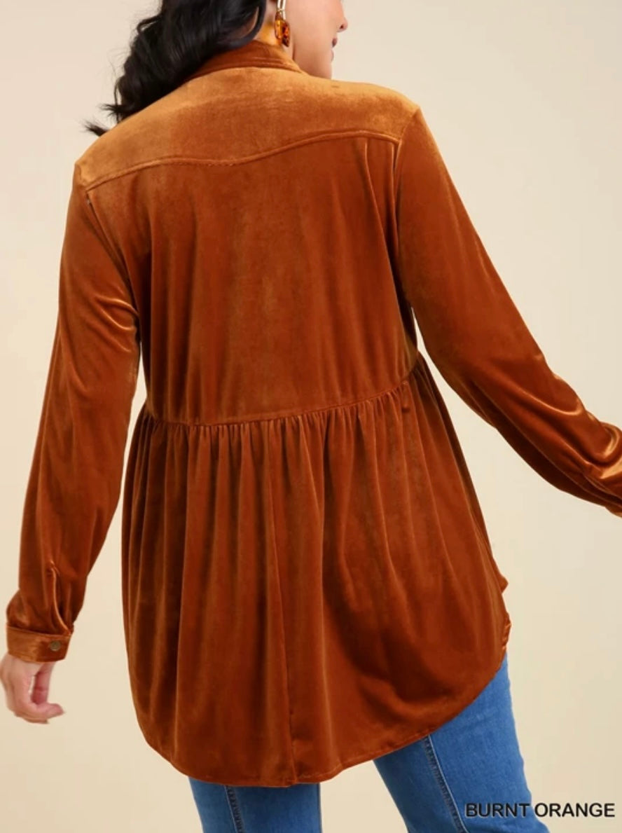Umgee Rust Color Velour Swing Tunic Top