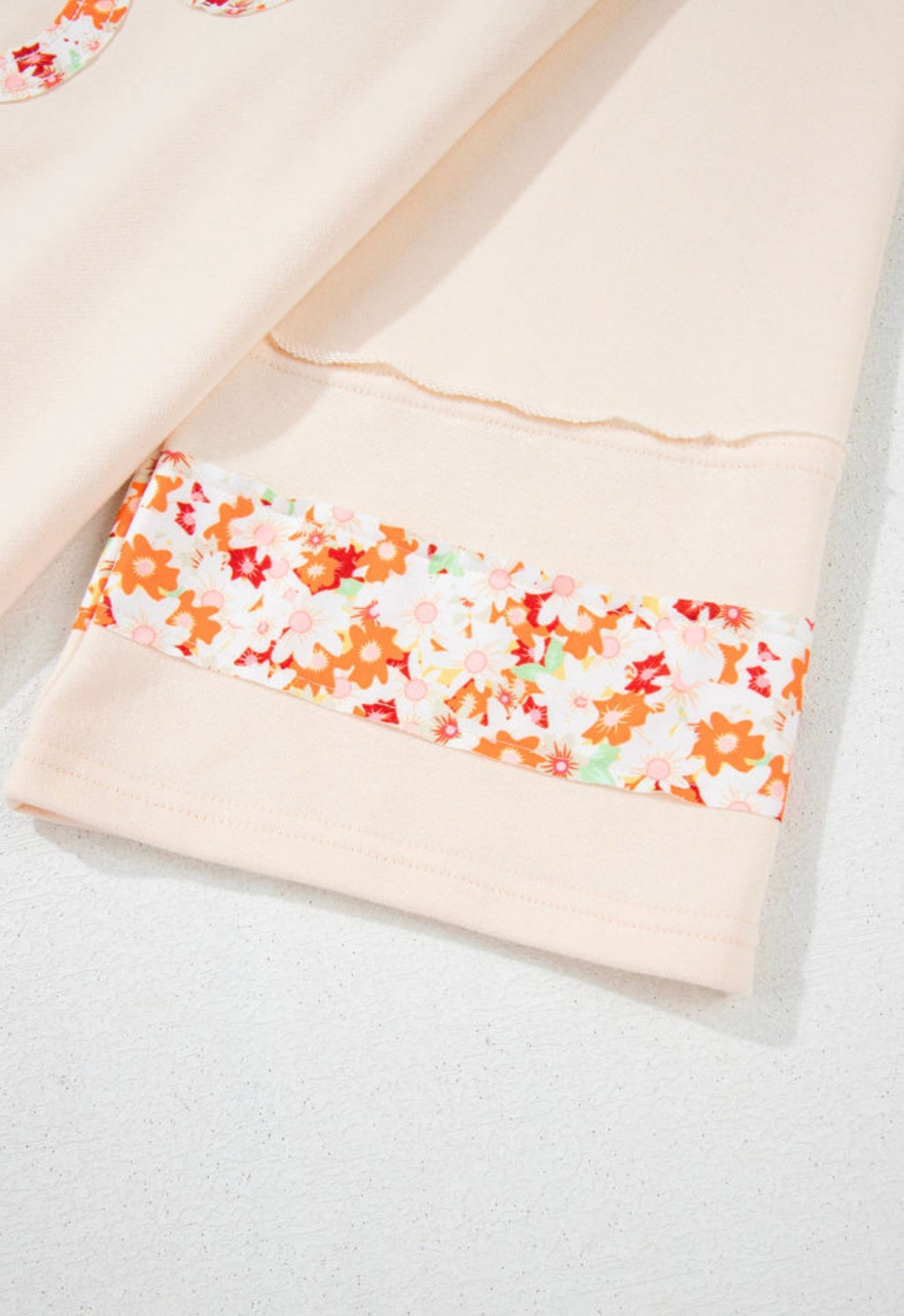 Flower Design Beige French Terry Top