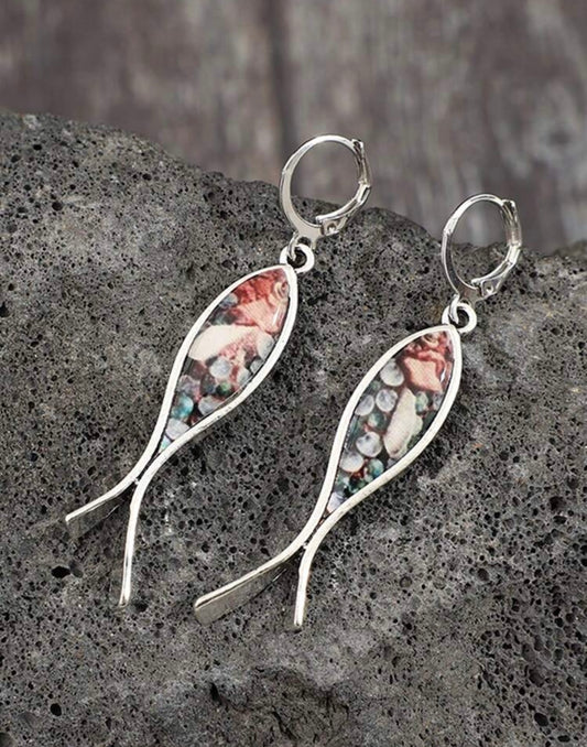 Christian Fish symbol Earrings with Silver Encasement