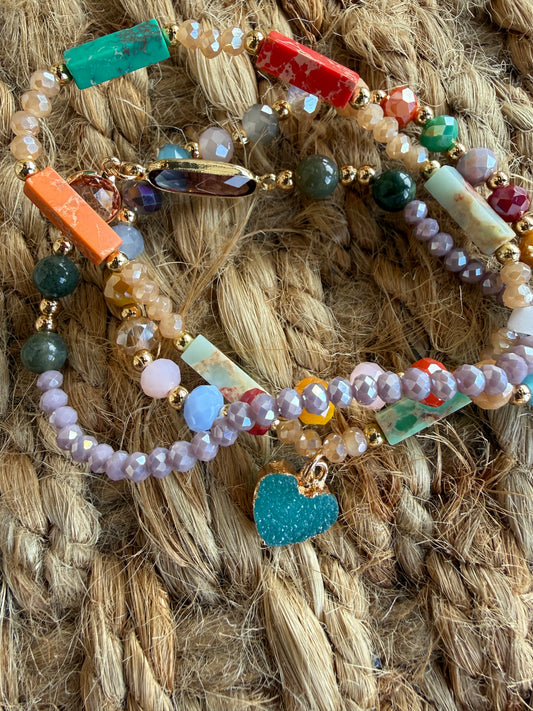 JA1 Multi Color Stretch Bead Bracelet Set of 3
