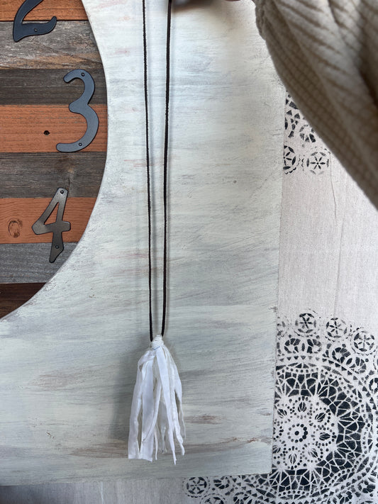 White long tassel necklace—handmade - Ivy's Gifts & Boutique