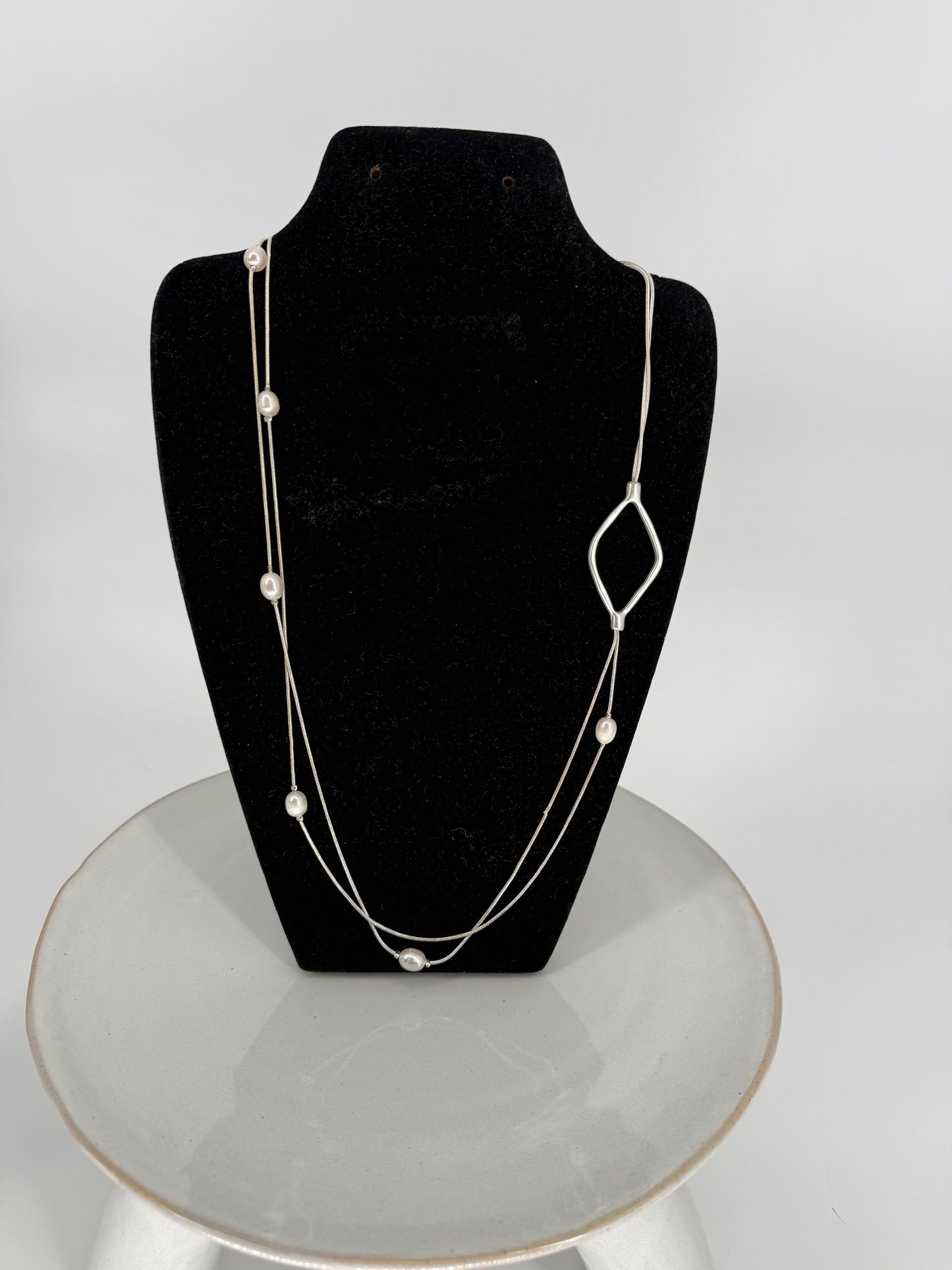Trezo Silver Diamond Layered Necklace with Pearls