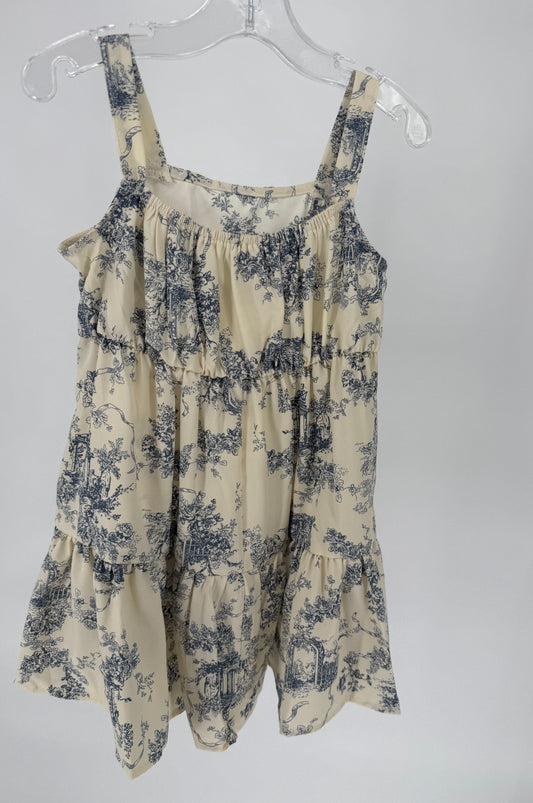 CH17 Children's Blue Toile Print Ruffle Hem Tier Dress