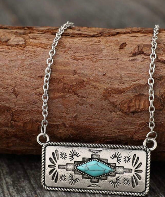 Faux Turquoise Rectangle Necklace