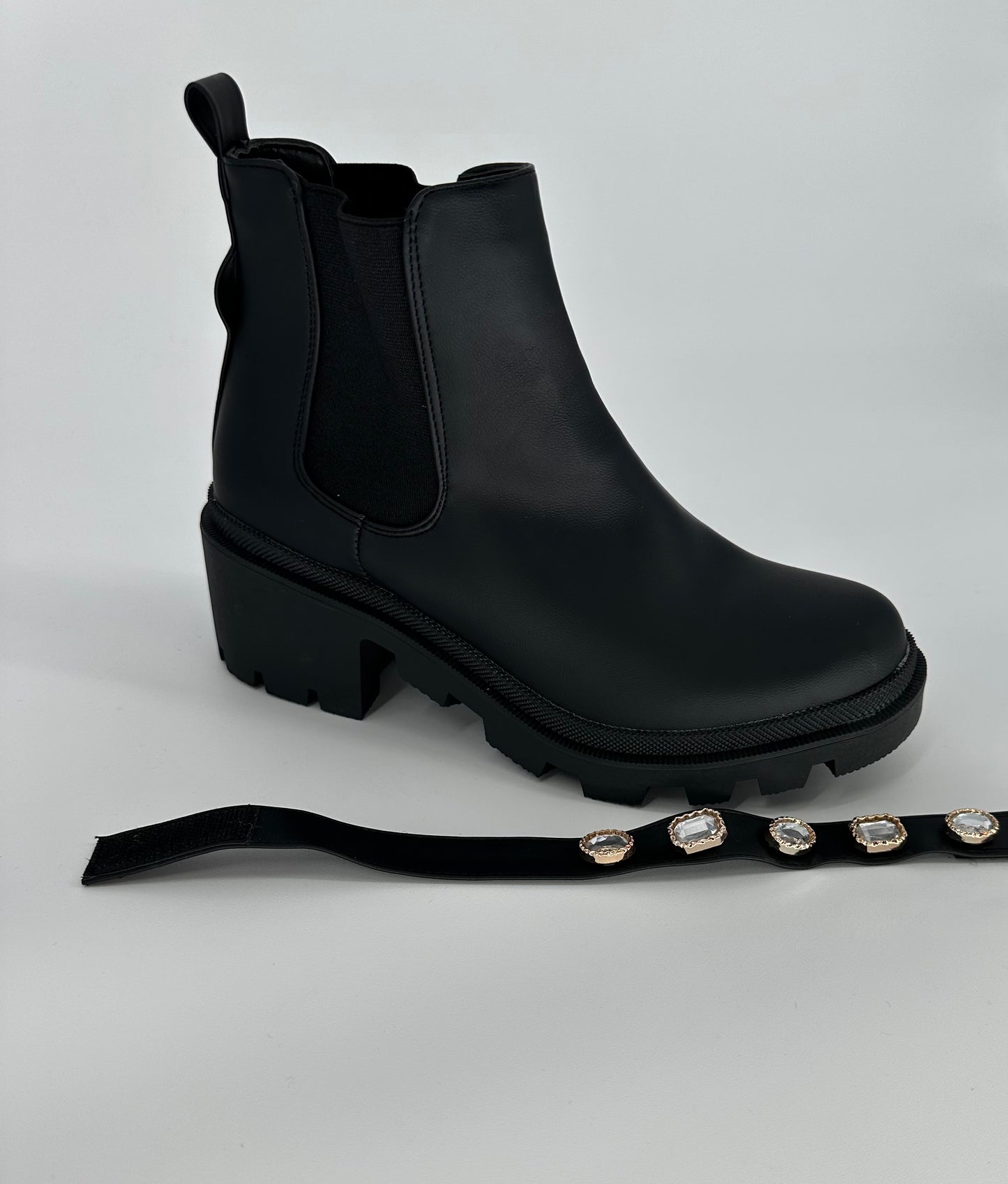 Ankle boot with removable jeweled ankle strap