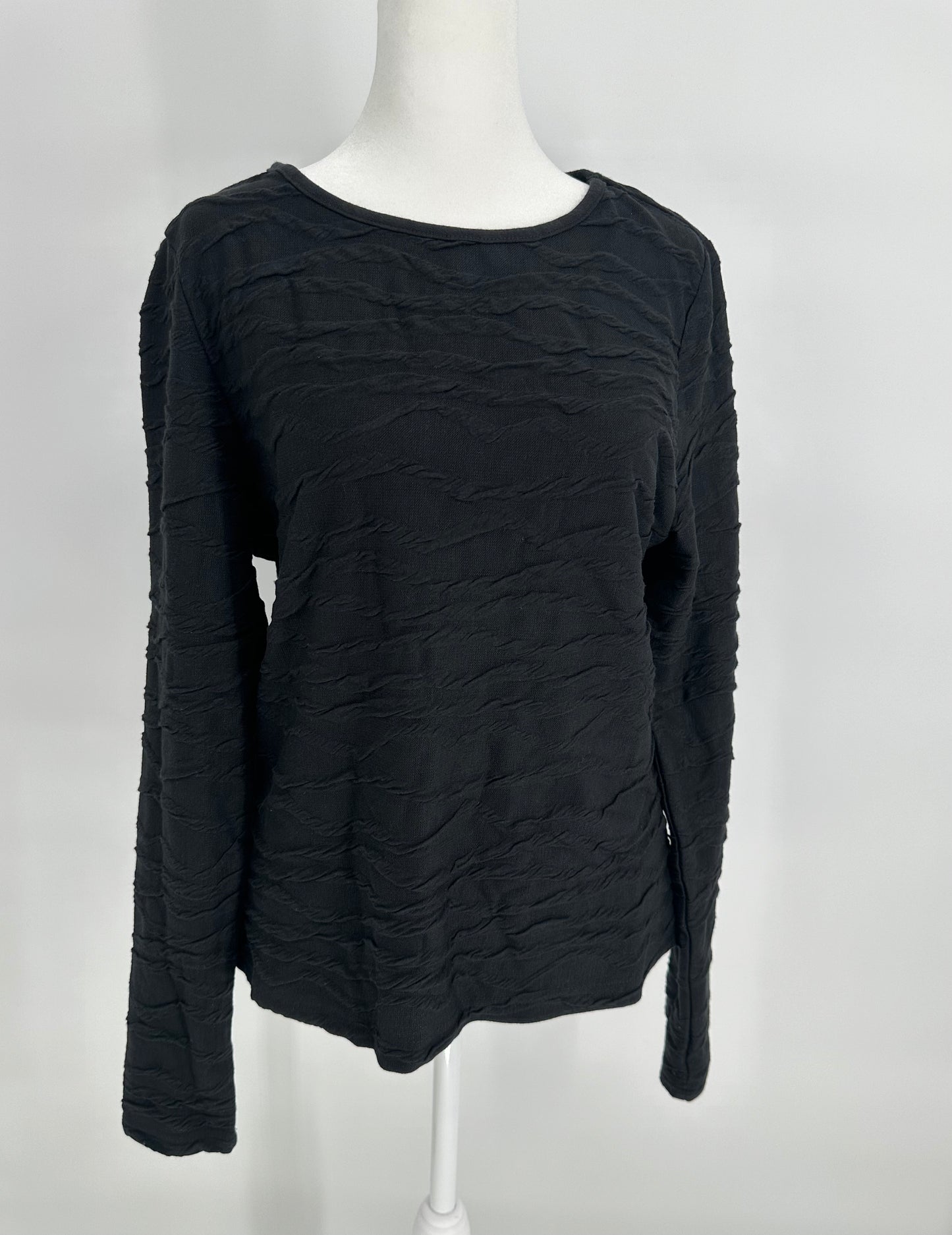 Black Textured Long Sleeve Top