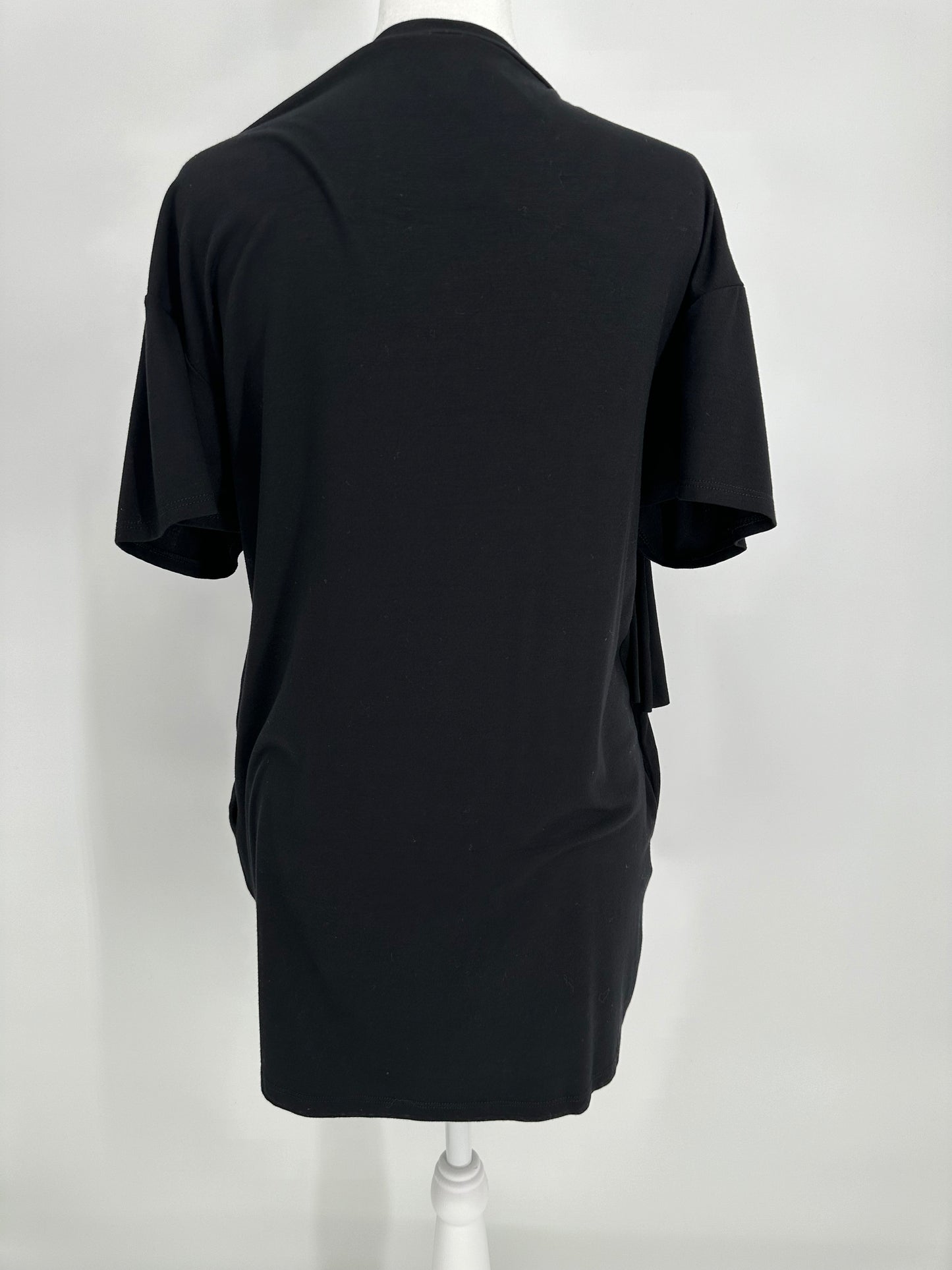 Black Ruffle Accent Short Sleeve Dress