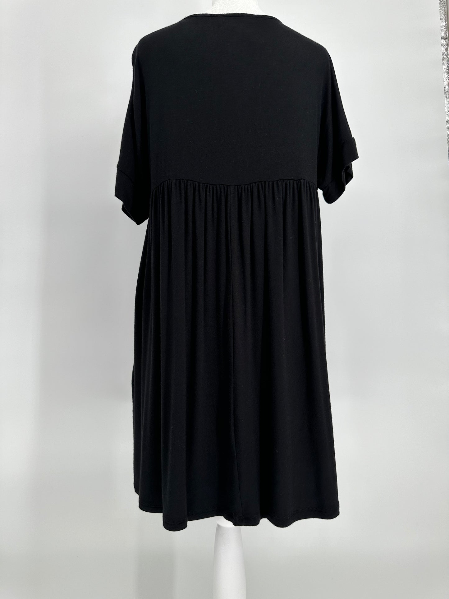 Black Empire Waist T-Shirt Dress with Short Sleeves