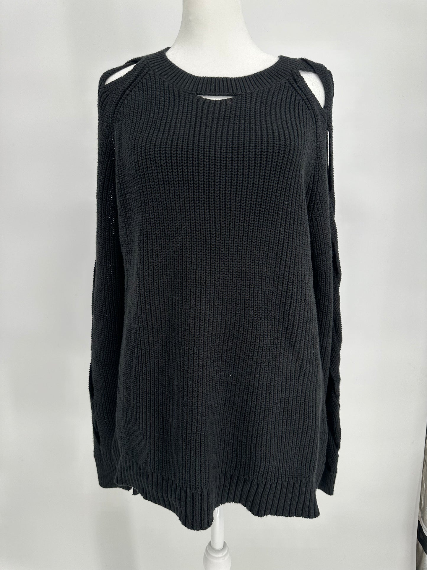 Black Sweater with Lattice Long Sleeves