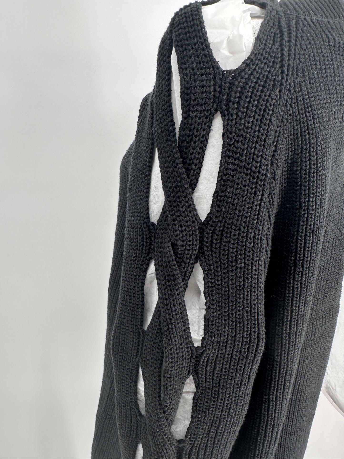 Black Sweater with Lattice Long Sleeves