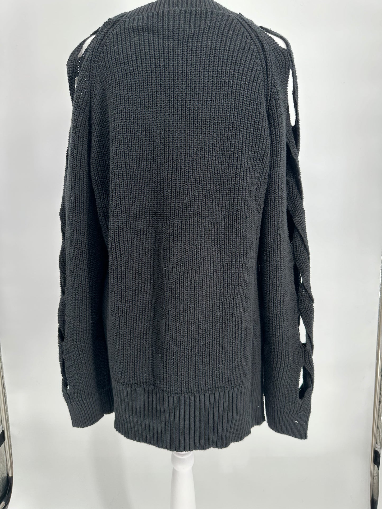 Black Sweater with Lattice Long Sleeves