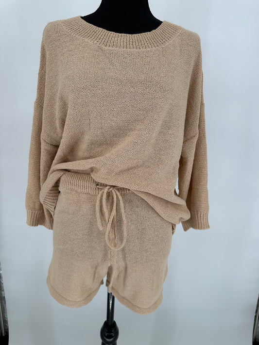 Cream Color Light Weight Sweater Short Set
