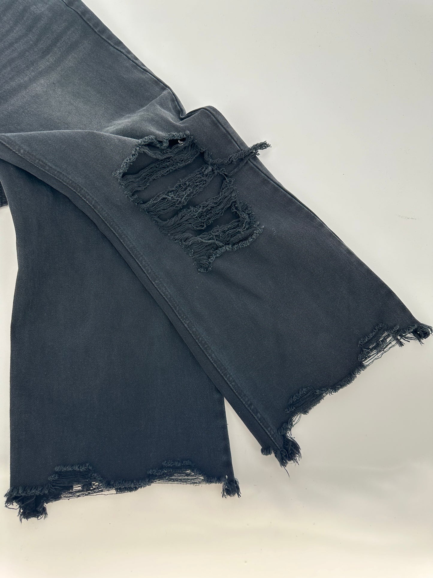 Black Washed Wide Leg Distressed Crop Pants