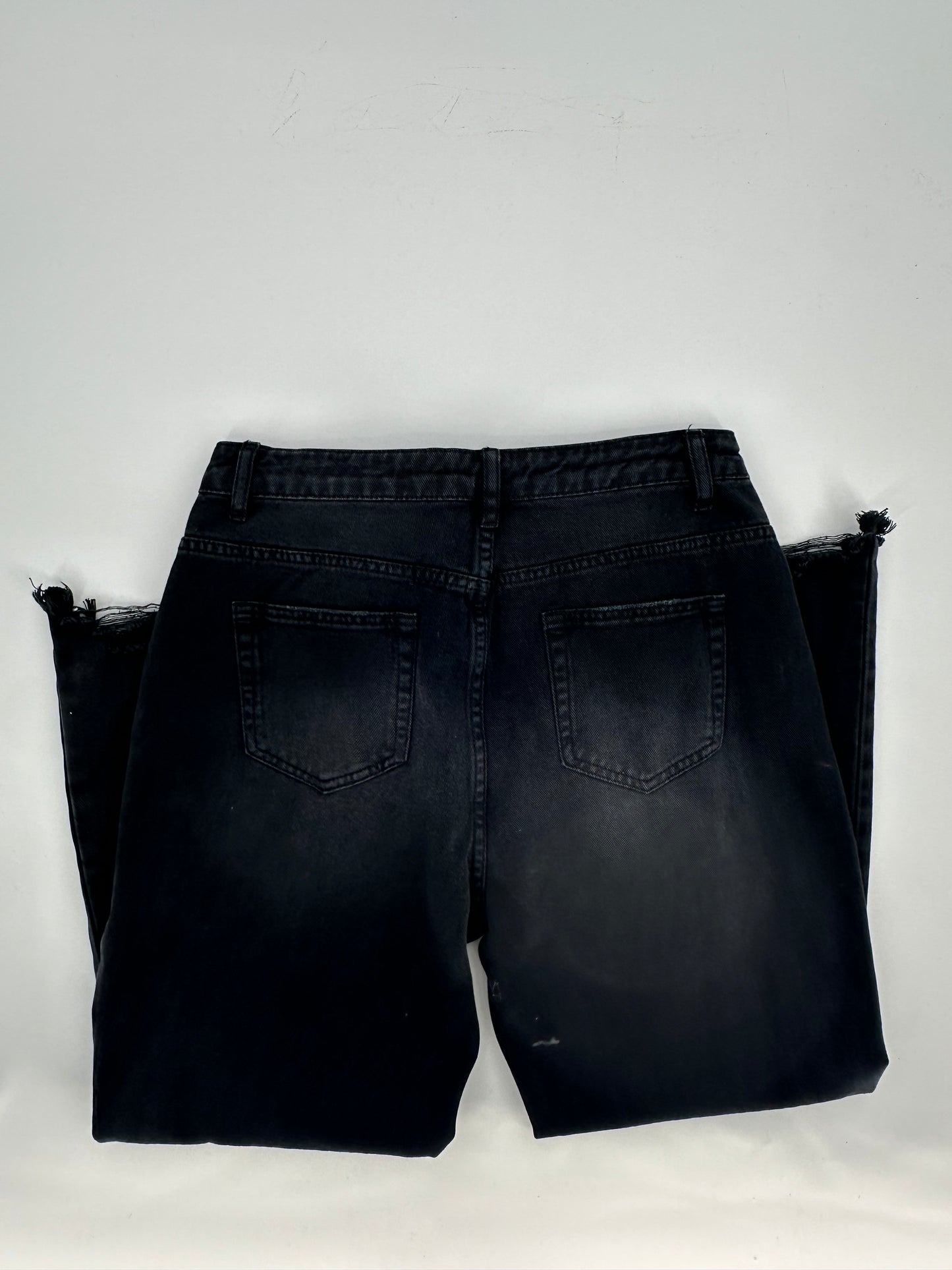 Black Washed Wide Leg Distressed Crop Pants