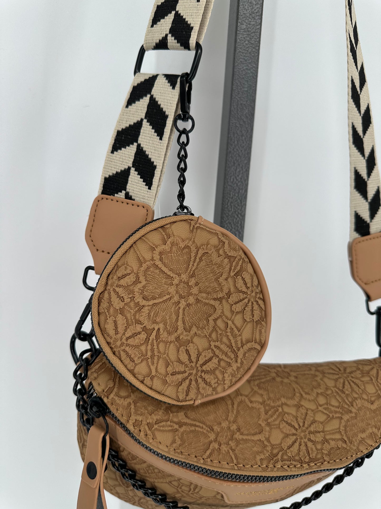 Tan Cross body Purse with Attached Change Purse