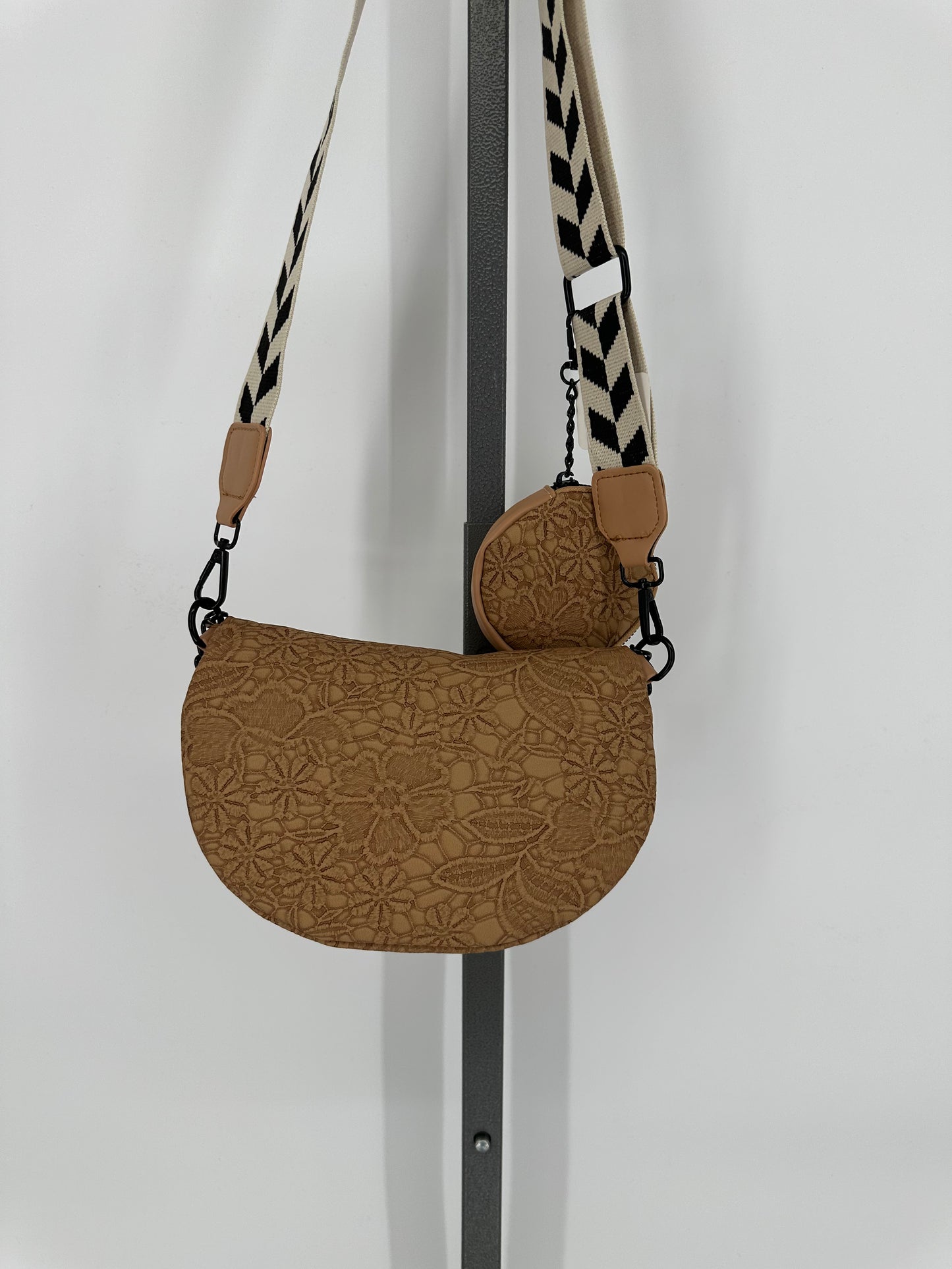 Tan Cross body Purse with Attached Change Purse