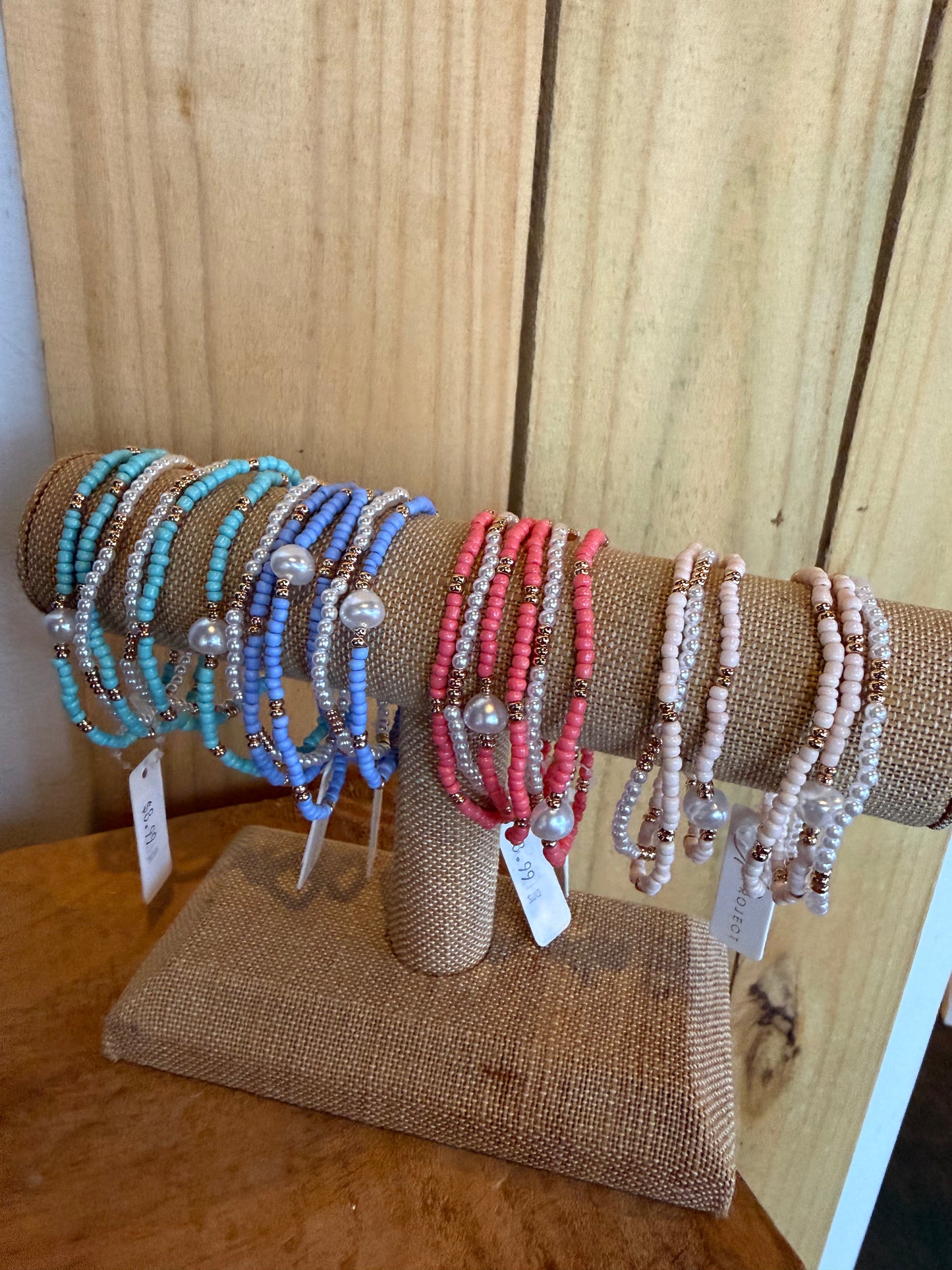 A1 Triple Strand Beaded Stretch Bracelet Set