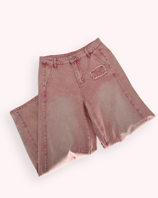 Pink Acid Wash Barrel Leg Jeans - Ivy's Gifts & Boutique