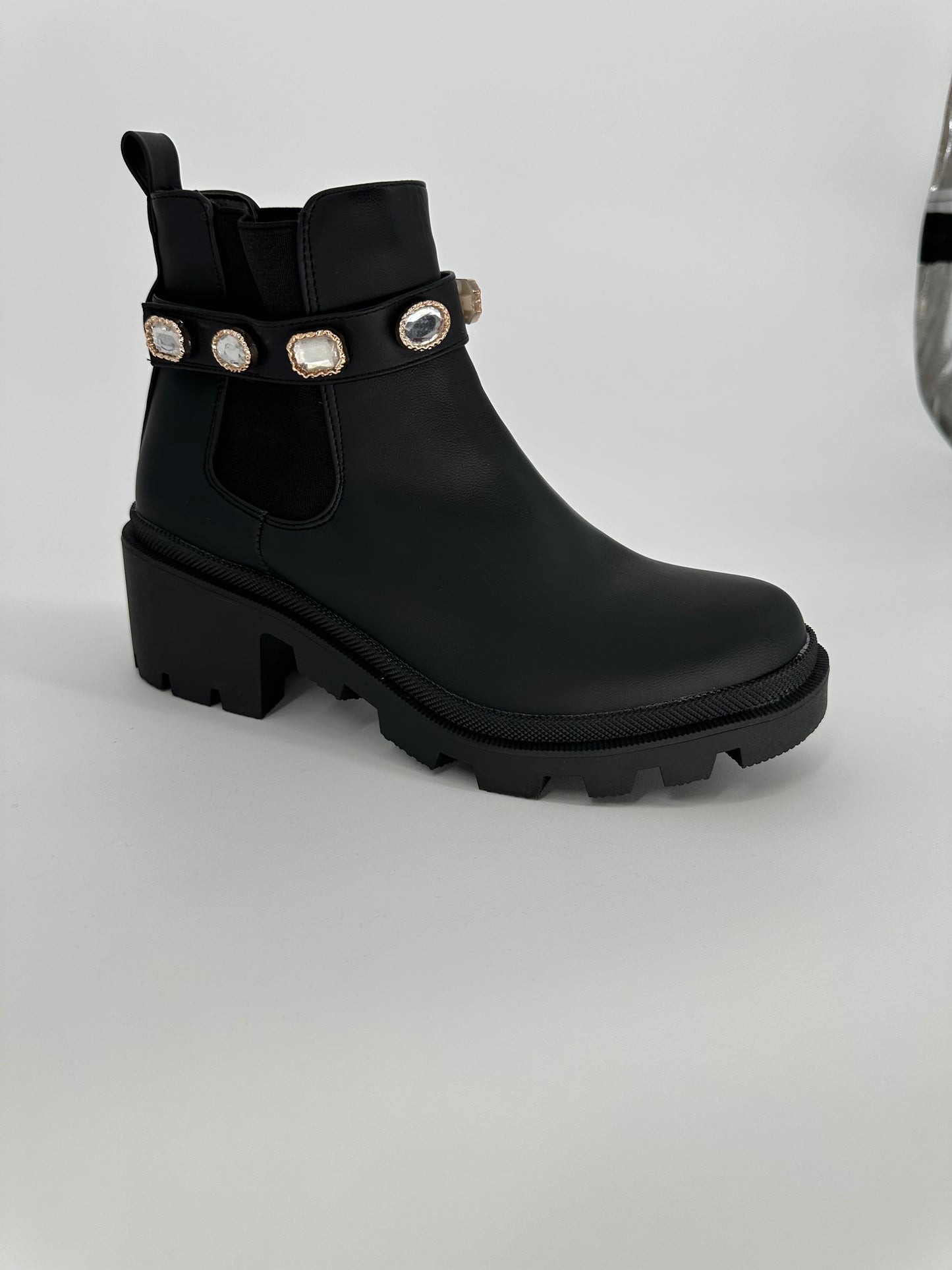 Ankle boot with removable jeweled ankle strap
