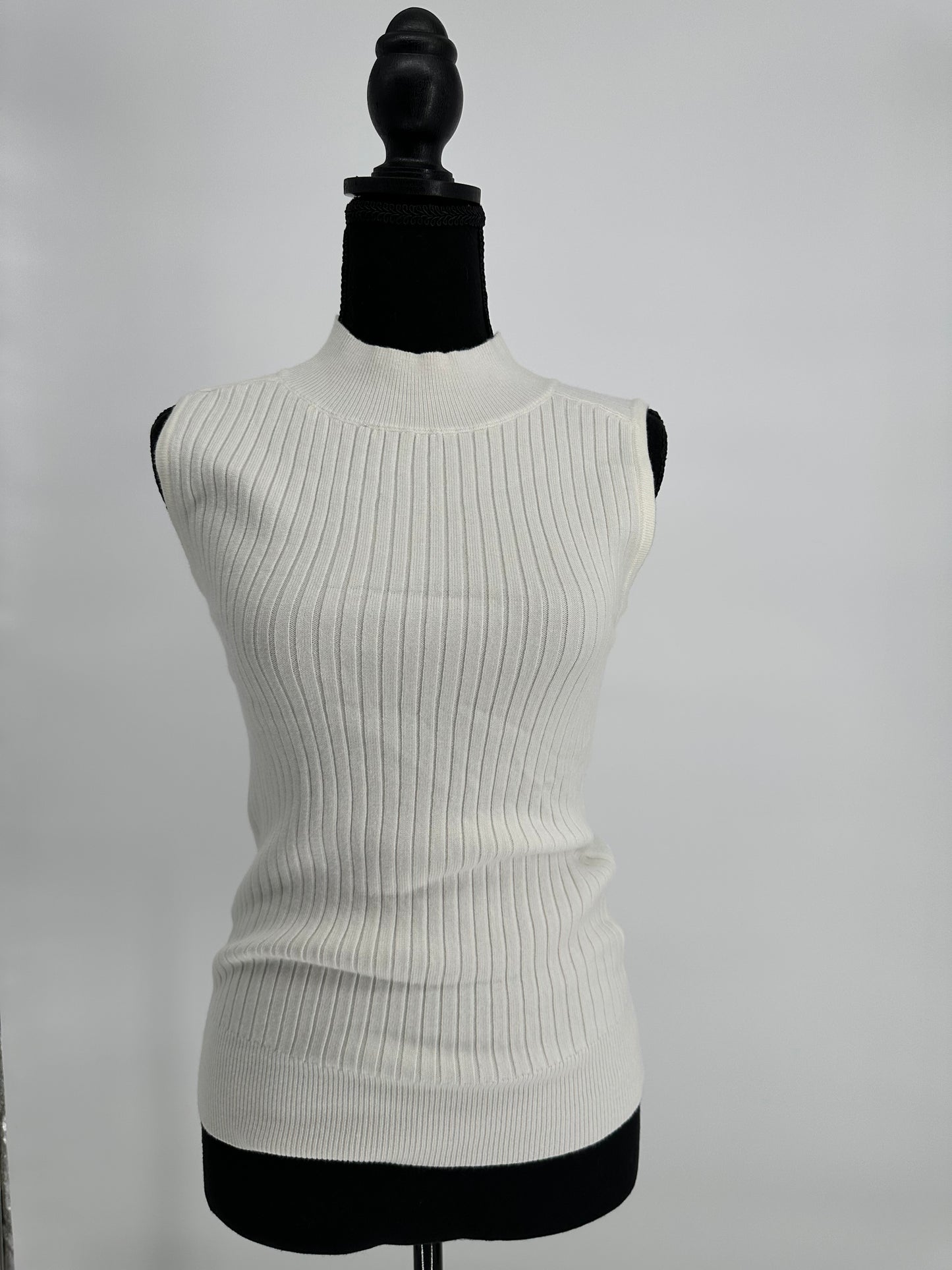 White Turtleneck Sleeveless Sweater