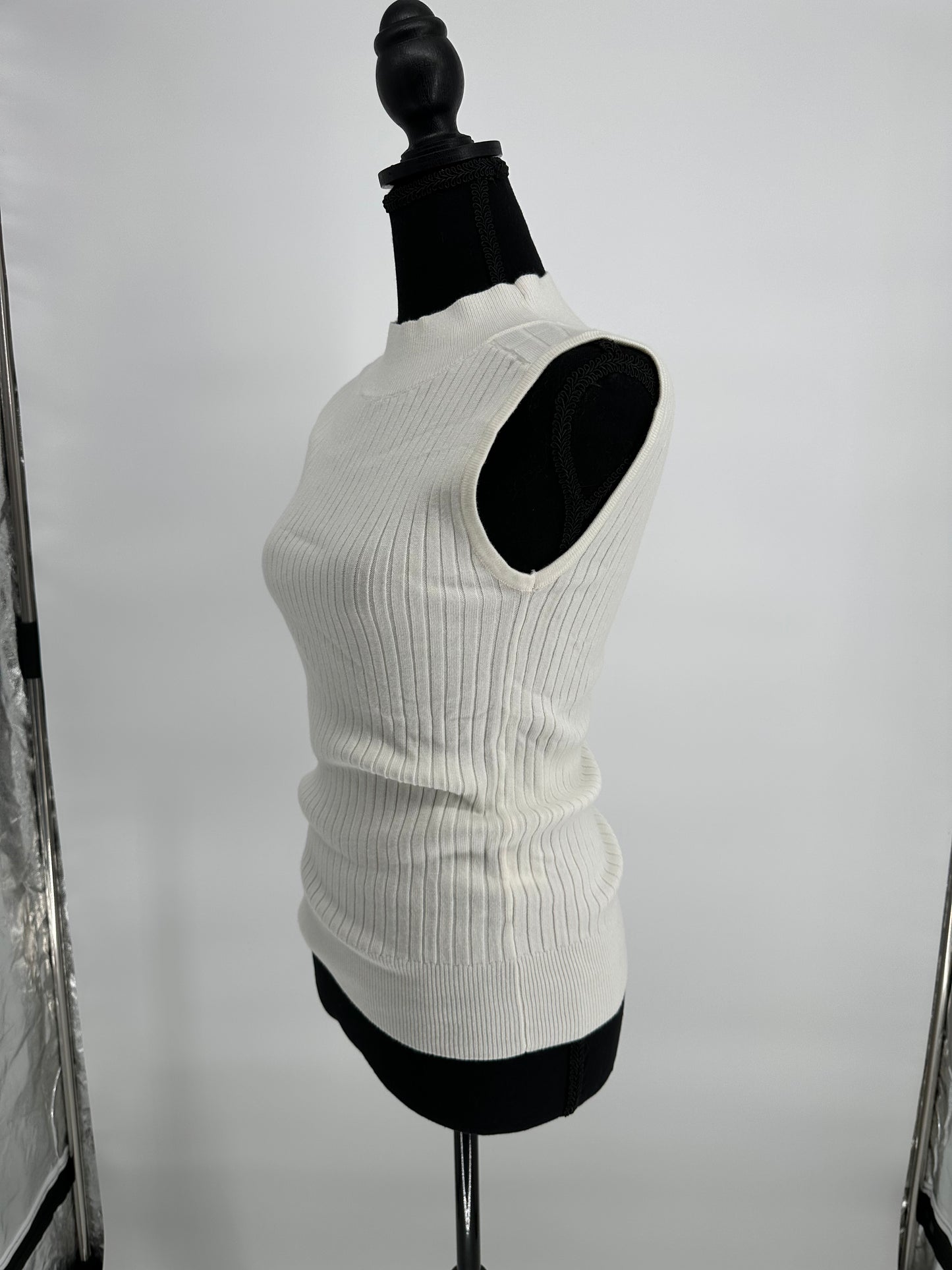 White Turtleneck Sleeveless Sweater