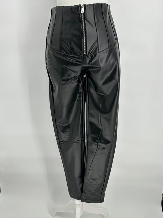 Black Straight Leg Pleather Pants