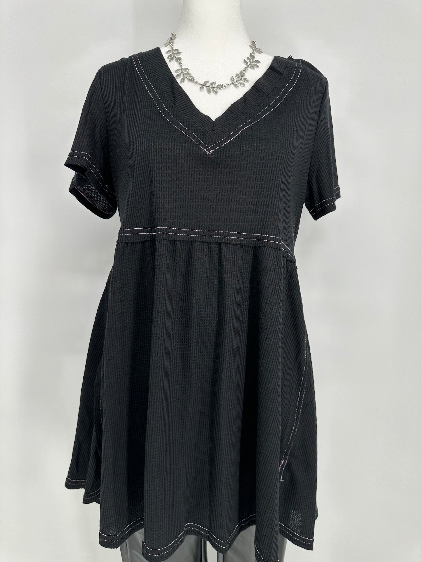 Umgee Black Tunic with Pink Top Stitch Design