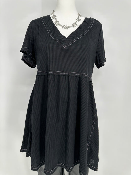 Umgee Black Tunic with  Pink Top Stitch Design