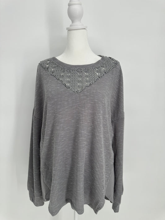 Umgee Gray Woven Neckline Top