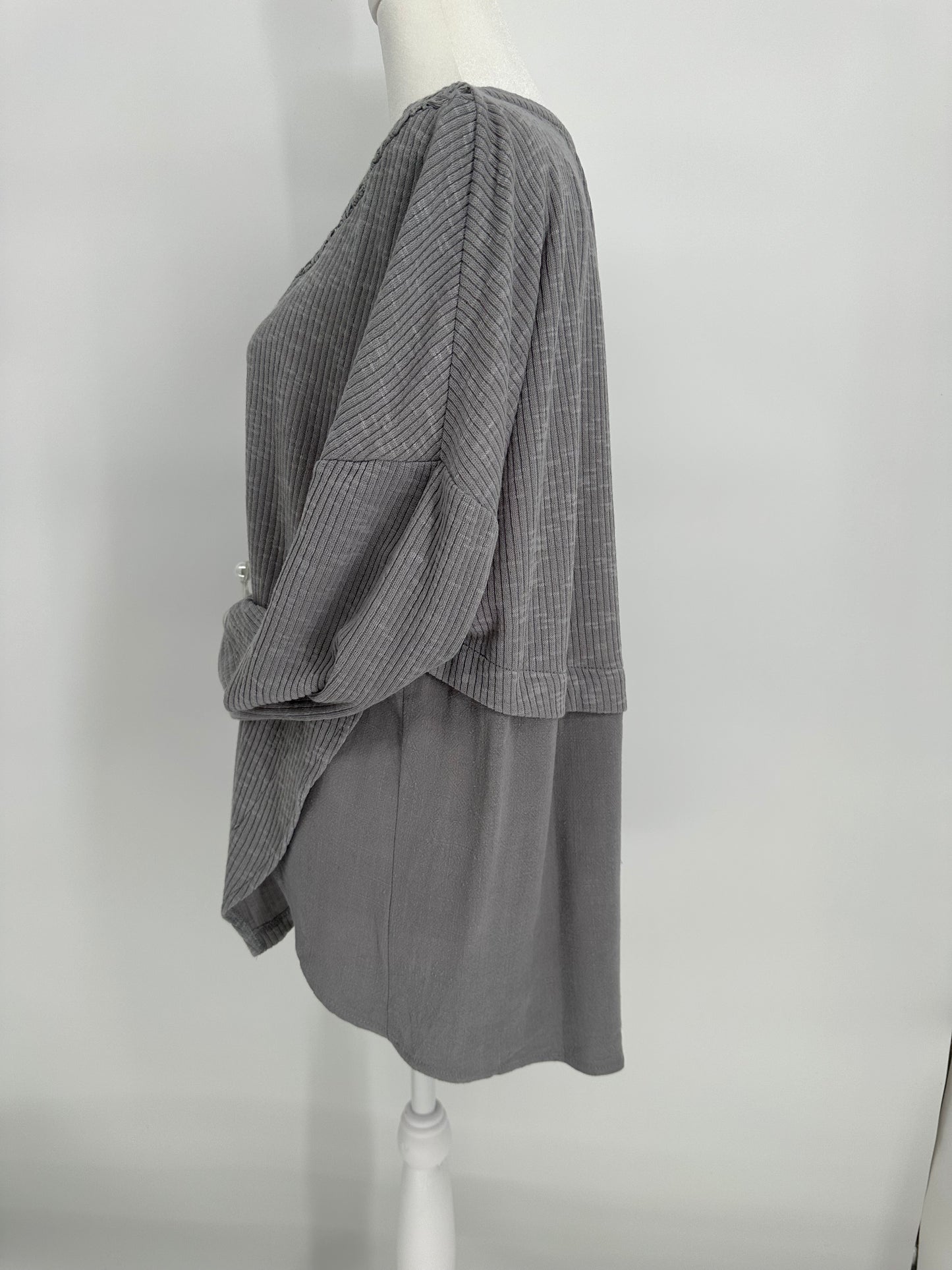 Umgee Gray Woven Neckline Top