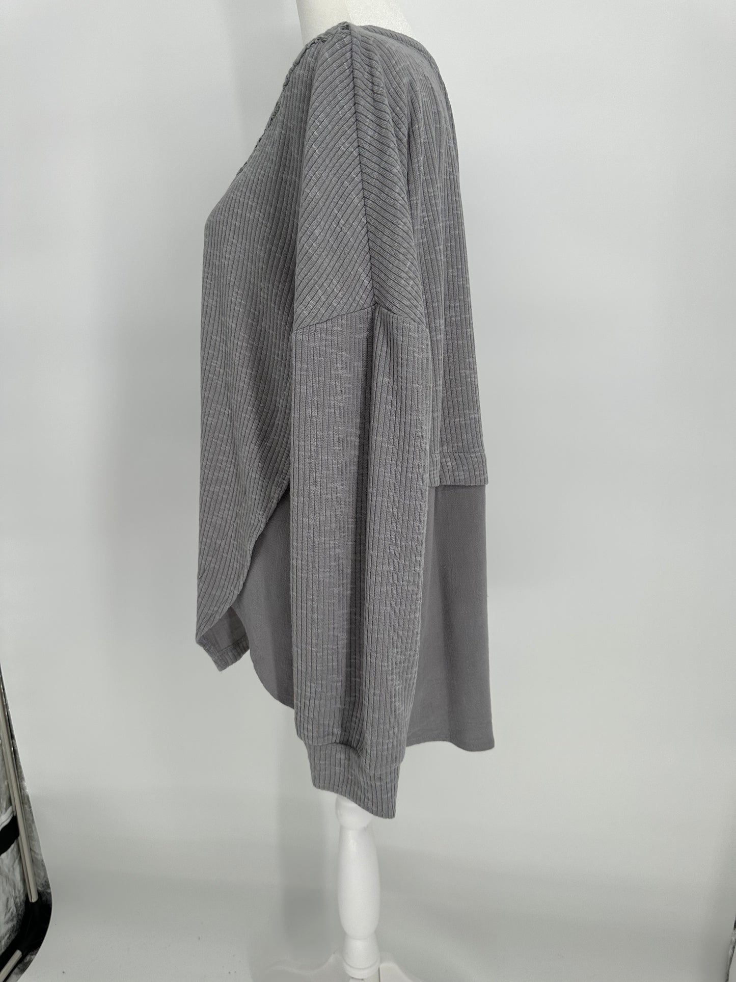 Umgee Gray Woven Neckline Top