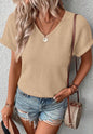 Beige Waffle Weave Top with Back Wooden Button Accents