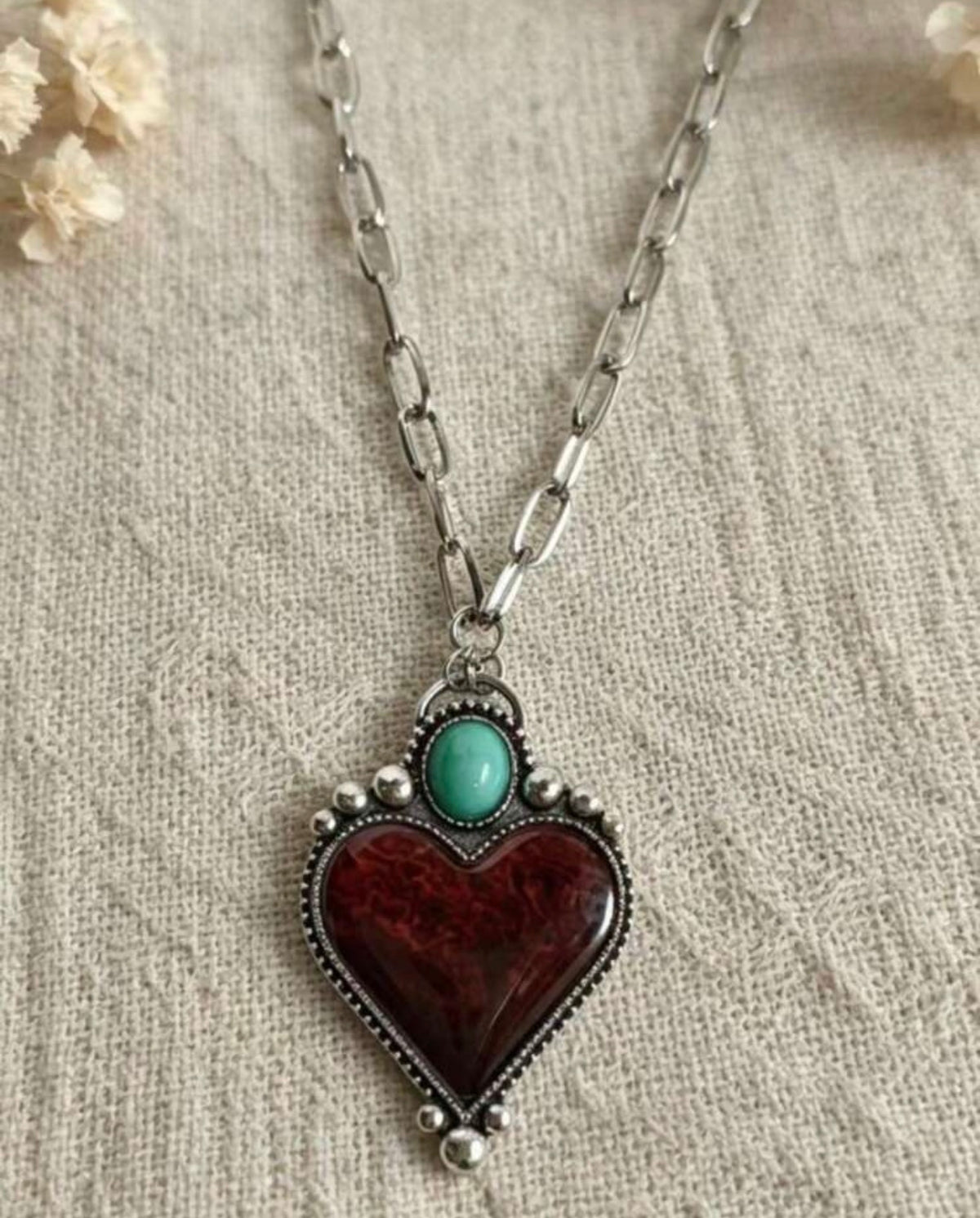 HFTS Heart Shaped Enamel Pendant with Faux Turquoise Touch