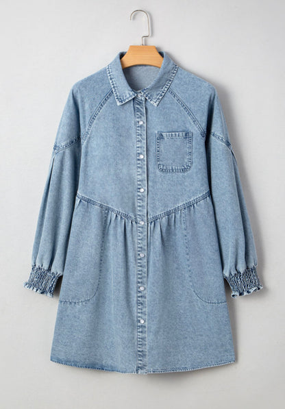 A16 Soft Denim Dress with Pearl Snap Buttons