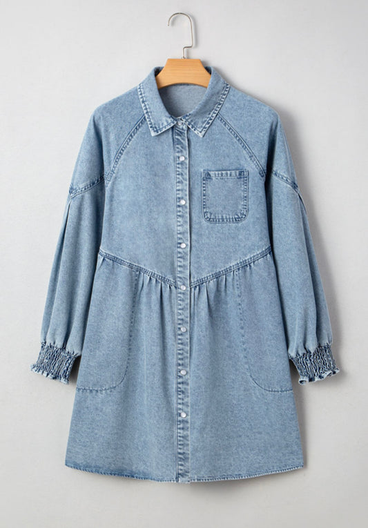 A16 Soft Denim Dress with Pearl Snap Buttons