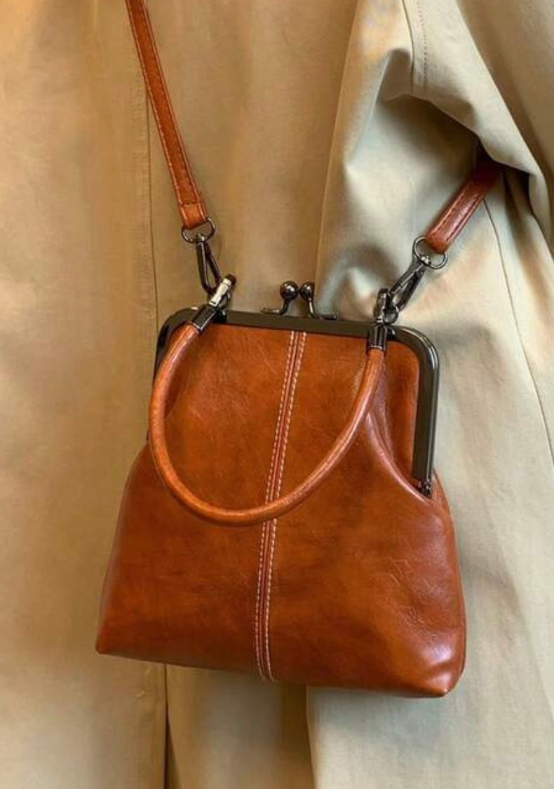 Camel Brown Kiss Clasp Purse