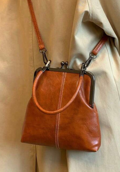 Camel Brown Kiss Clasp Purse