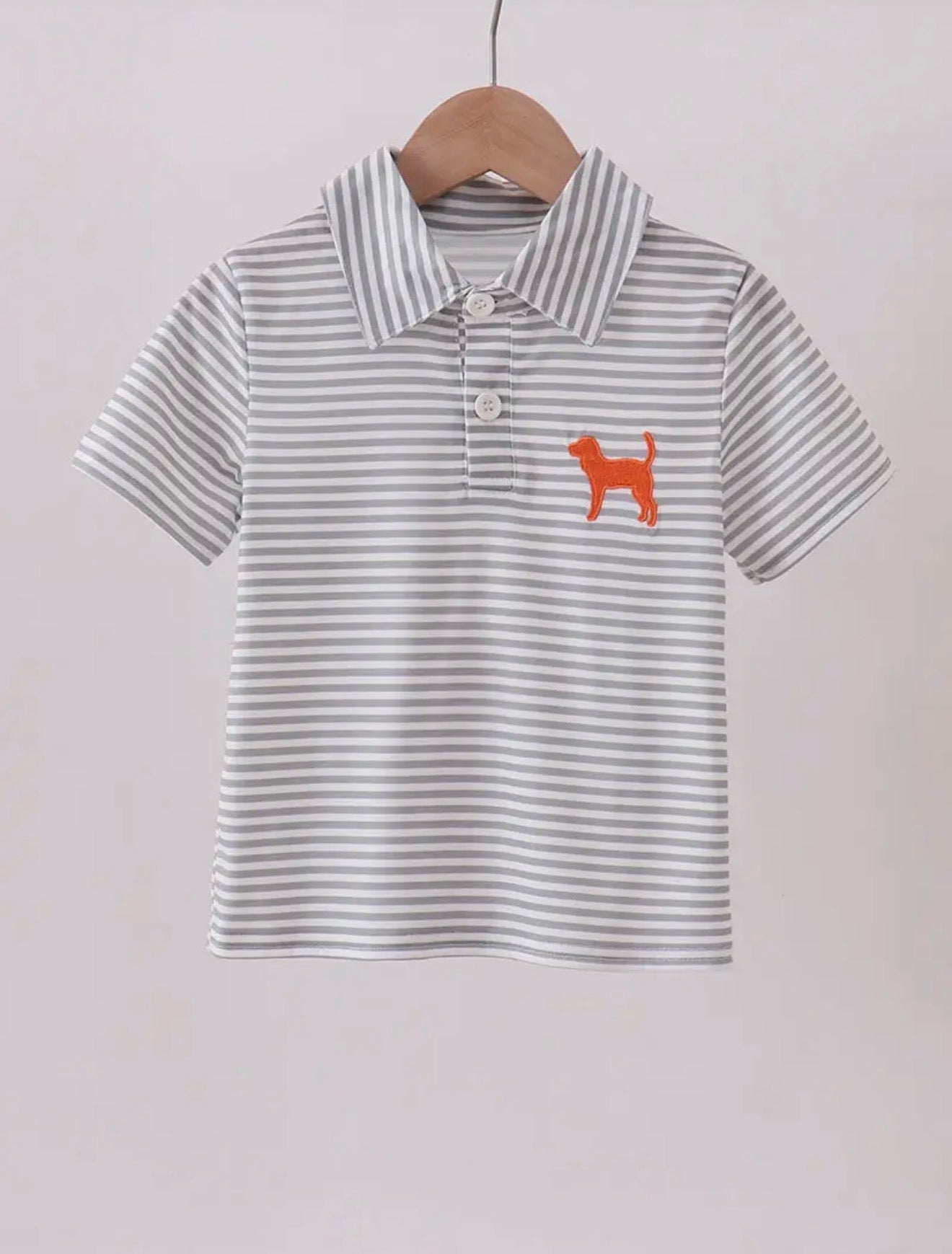 Stripe polo shirt with smokey embroidery by Ivy's Gifts & Boutique, featuring a classic polo style and detailed embroidery.