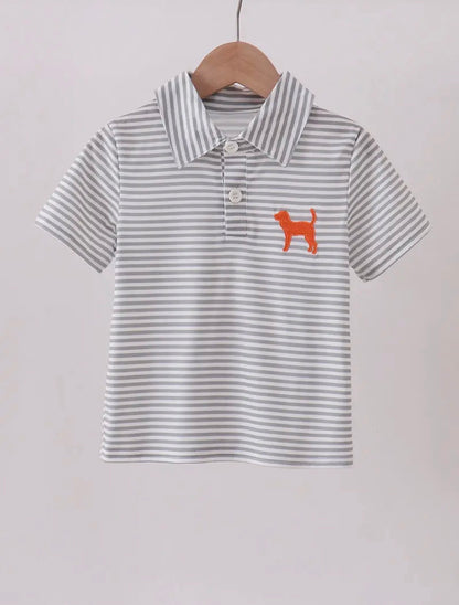 Stripe polo shirt with smokey embroidery by Ivy's Gifts & Boutique, featuring a classic polo style and detailed embroidery.
