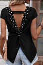 Black Top with Pearl Embellished Deep V Back