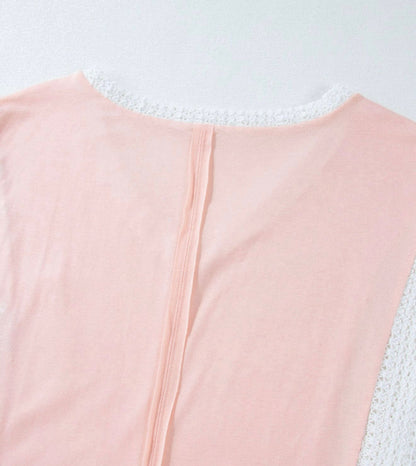 Pink Lace Patchwork Top with Bat Wing Sleeve