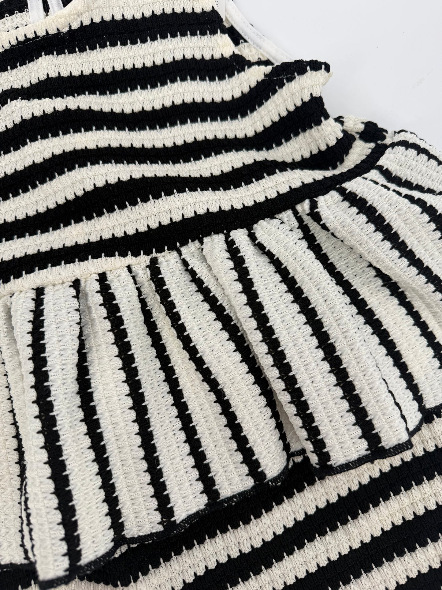 CH1 Children's Black and Cream Stripe 2pc Short Set with Bow Accents and Ruffle Hem